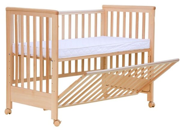 Patut co-sleeping 120x60 cu laterala culisanta total si roti Treppy Dreamy Plus, integral din lemn masiv fag, reglabil pe 5 nivele, include sistem de ancorare, certificat TUV, EN716-1, EN716-2, culoare natur