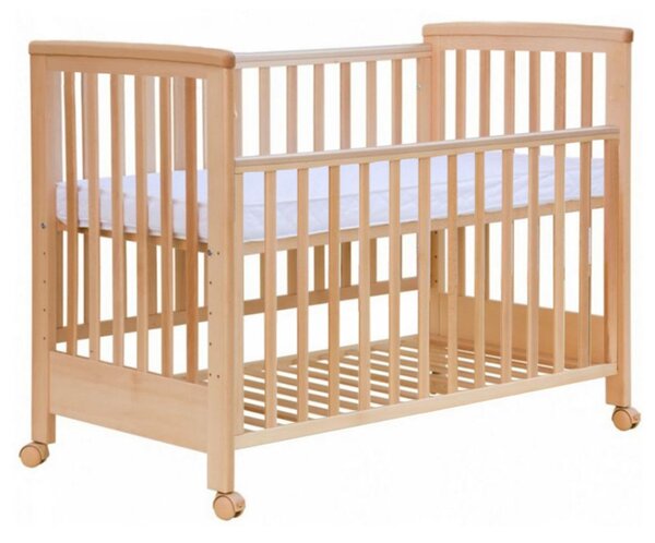 Patut co-sleeping 120x60 cu laterala culisanta total si roti Treppy Dreamy Plus, integral din lemn masiv fag, reglabil pe 5 nivele, include sistem de ancorare, certificat TUV, EN716-1, EN716-2, culoare natur + saltea cocos 12 cm lux