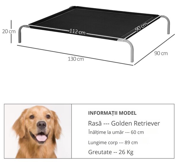 PawHut Saltea pliabila pentru caini, spatii interioare si exterioare, material care permite trecerea aerului, 130x90x20cm, pana la 32kg