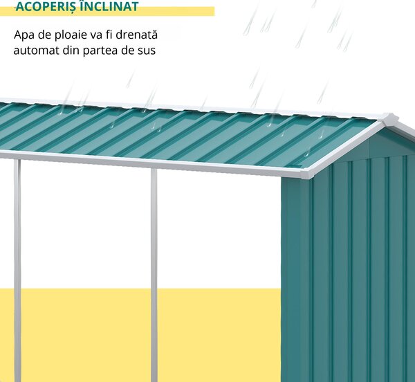 Outsunny Magazie de Depozitare a Buștenilor, Casă pentru Lemne de Foc din Otel Galvanizat cu Podea Înălțată, 240x86x160 cm, Verde | Aosom Romania