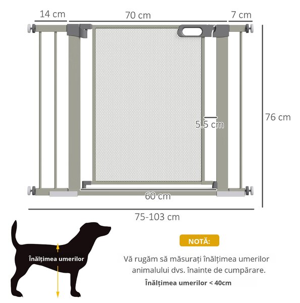 PawHut Barieră Extensibilă pentru Câini cu Închidere Automată din Oțel și ABS, 75-103x76 cm, Gri | Aosom Romania