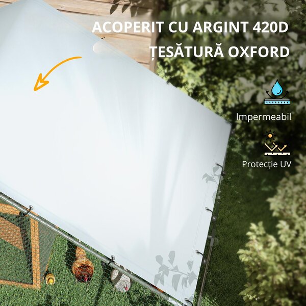 PawHut Coteț pentru Găini din Metal cu Copertină Impermeabilă și Rezistentă la UV, 3x3,4x1,9 m, Argintiu | Aosom Romania
