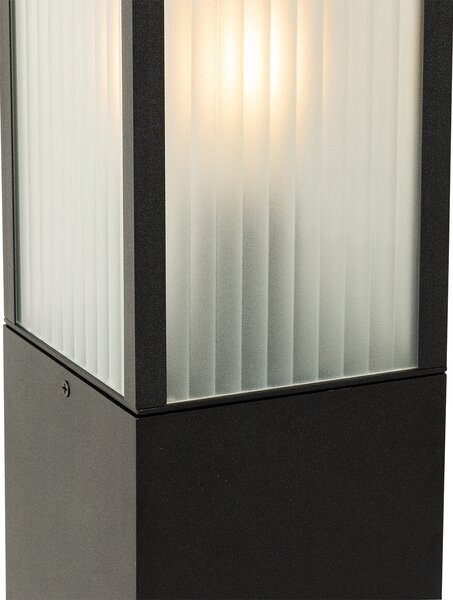 Lampă de exterior cu picior neagră cu sticlă cu nervuri 80 cm IP44 - Charlois