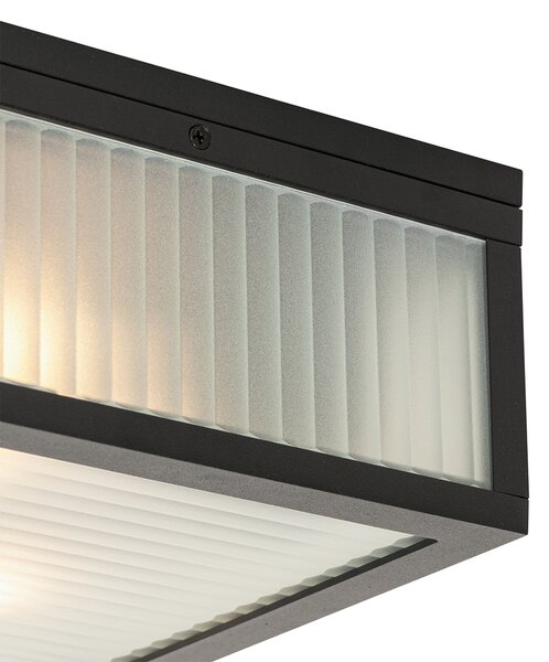 Plafonieră exterioară neagră cu sticlă striată cu 2 lumini IP44 - Charlois