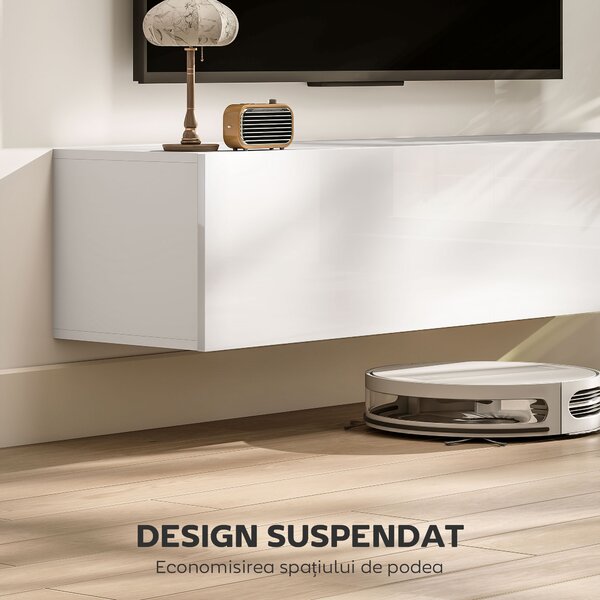 HOMCOM Dulap TV Suspendat pentru Televizoare de 45"-55"-65" cu 2 Dulapuri, Alb | Aosom Romania