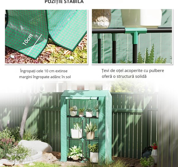 Outsunny Sera Mini cu 3 Niveluri, Copertină din PE cu Armătură și Ușă Rulabilă, 100x40x150 cm, Verde | Aosom Romania