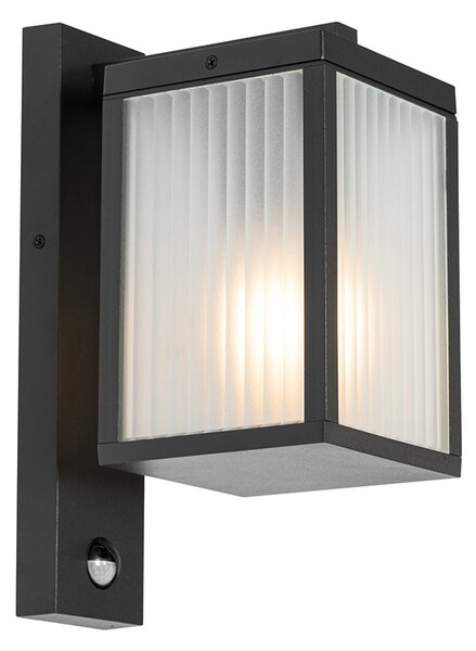Lampa de perete exterioara neagra cu sticla cu nervuri si senzor de miscare - Charlois