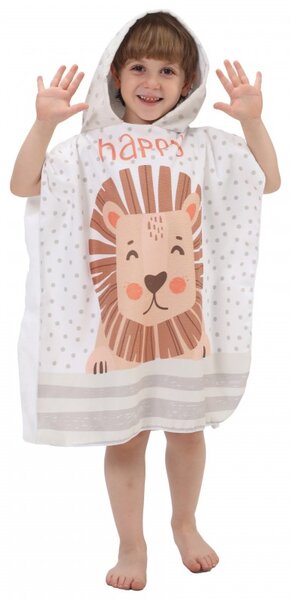 Poncho pentru copii HAPPY LION alb 60 x 60 cm
