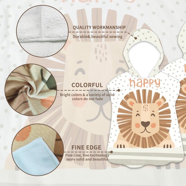 Poncho pentru copii HAPPY LION alb 60 x 60 cm