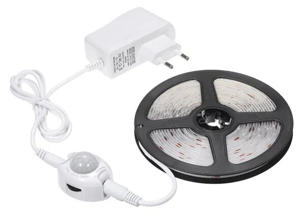Kit banda LED, rola 2 metri, senzor de miscare 150-15 secunde, alb