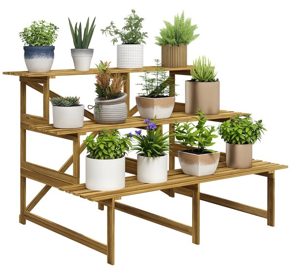 Suport de plante Outsunny cu 3 etaje, pliabil, înalt de 78 cm, stand de flori pentru interior și exterior, raft de plante din lemn, suport de flori cu tăvi, scări de flori pentru sufragerie, balcon grădină, lemn natural | Aosom Romania