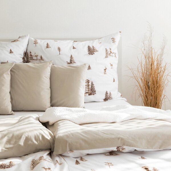 Goldea lenjerie de pat din 100% bumbac duo - peisaj montan cu latte 150 x 200 și 50 x 60 cm