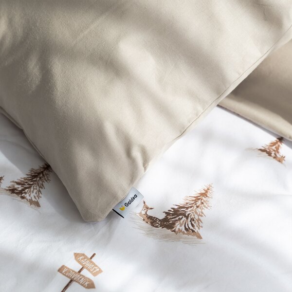 Goldea lenjerie de pat din 100% bumbac duo - peisaj montan cu latte 150 x 200 și 50 x 60 cm