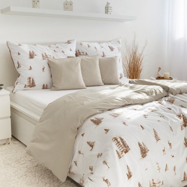 Goldea lenjerie de pat din 100% bumbac duo - peisaj montan cu latte 150 x 200 și 50 x 60 cm