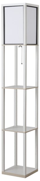 HOMCOM Lampă de Podea 40W cu 3 Rafturi Integrate și Comutator de Picior, Lampă Modernă din MDF și Acrilic, 26x26x160 cm, Alb | Aosom Romania