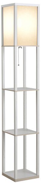 HOMCOM Lampă de Podea 40W cu 3 Rafturi Integrate și Comutator de Picior, Lampă Modernă din MDF și Acrilic, 26x26x160 cm, Alb | Aosom Romania