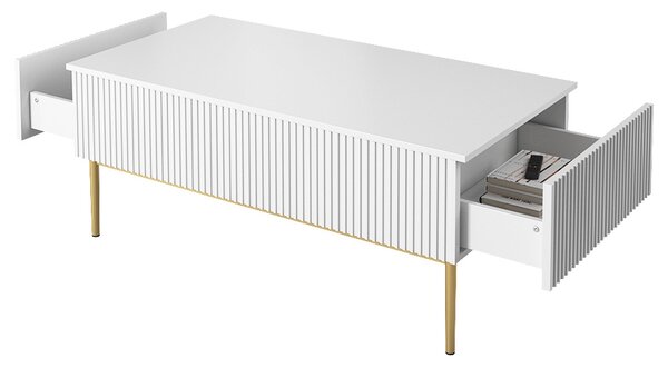 Masuta de cafea Nicole 120 cm cu sertare si picioare metalice - picioare alb mat / auriu