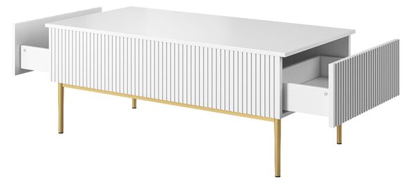 Masuta de cafea Nicole 120 cm cu sertare si picioare metalice - picioare alb mat / auriu