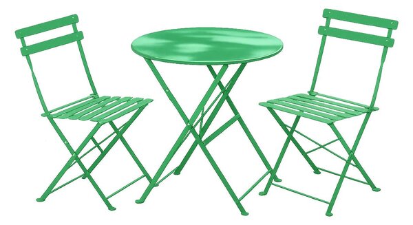 Set masă și 2 scaune pliabile FLAIR, din metal, pentru balcon și terasă – Verde