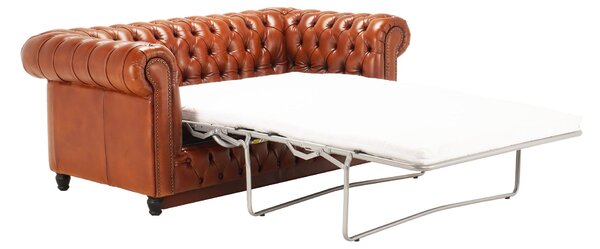Canapea extensibila din piele Chesterfield Fleming 190 cm DarkBrown