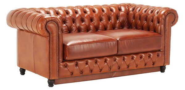 Canapea extensibila din piele Chesterfield Fleming 190 cm DarkBrown