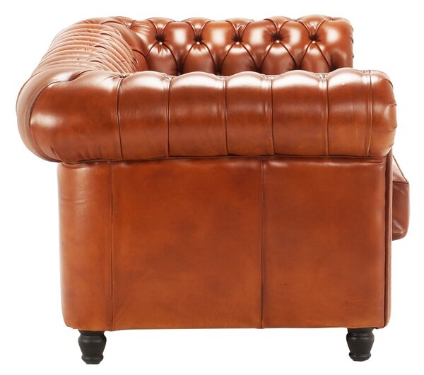 Canapea extensibila din piele Chesterfield Fleming 190 cm DarkBrown