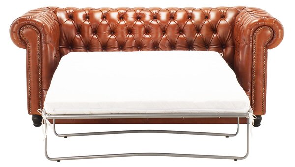Canapea extensibila din piele Chesterfield Fleming 190 cm DarkBrown