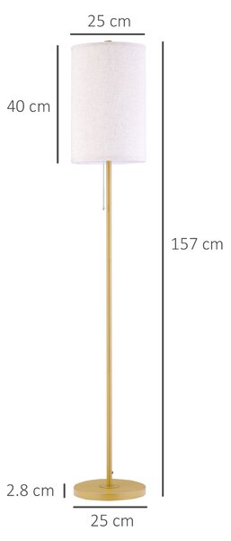 HOMCOM Lampadar design 40 W max. picior oțel dorat abajur material textil cremă dim. 25,5 x 25,5 x 157 cm auriu și bej | Aosom Romania