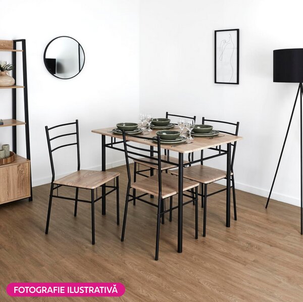 KONDELA Set de sufragerie 1+4, stejar sonoma/negru, MAKO