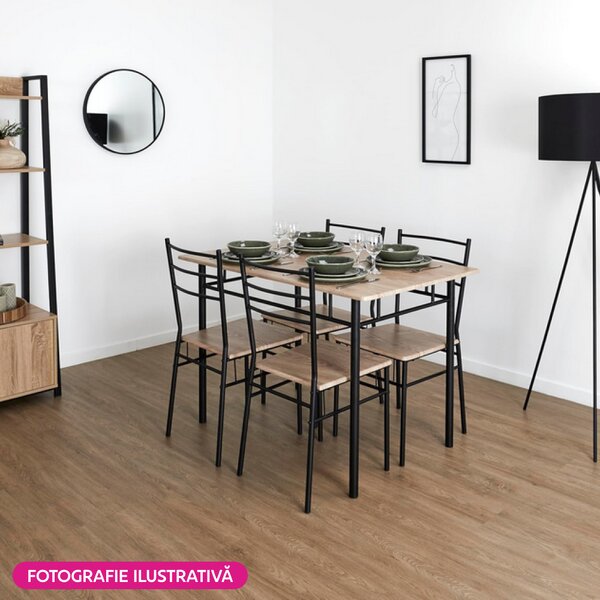 KONDELA Set de sufragerie 1+4, stejar sonoma/negru, MAKO