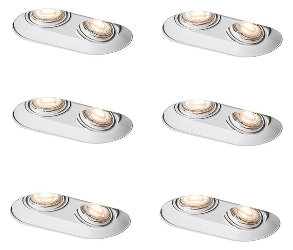 Set de 6 spoturi încastrate rotunjite albe GU10 50mm cu 2 lumini - Hubs