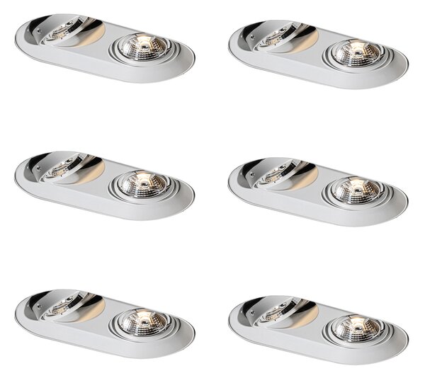 Set de 6 spoturi încastrate rotunjite albe GU10 70mm cu 2 lumini - Hubs