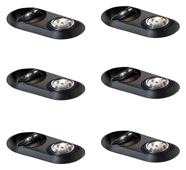 Set de 6 spoturi încastrate rotunjite negre GU10 70mm cu 2 lumini - Hubs