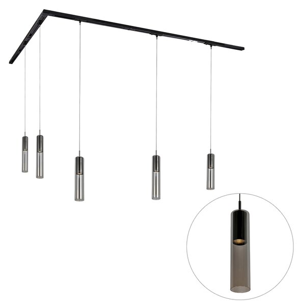 Sistem modern de iluminat pe șine cu 5 pendule negre monofazat - Iconic Lloyd