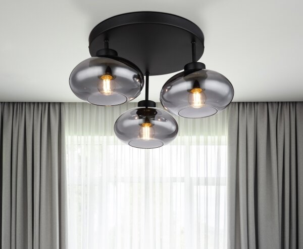 Globo 15572-3D - Plafonieră aplicată SHAUN 3xE27ILLU/40W/230V neagră