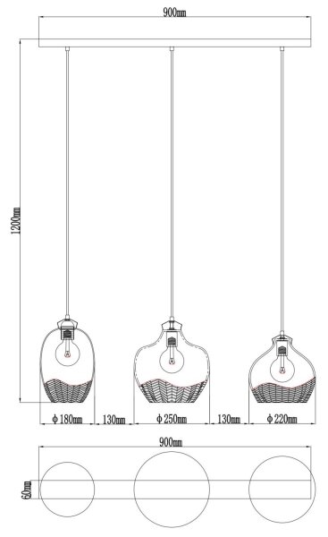 Globo 15898-3H - Lustru suspendat pe cablu JESSICA 3xE27/60W/230V
