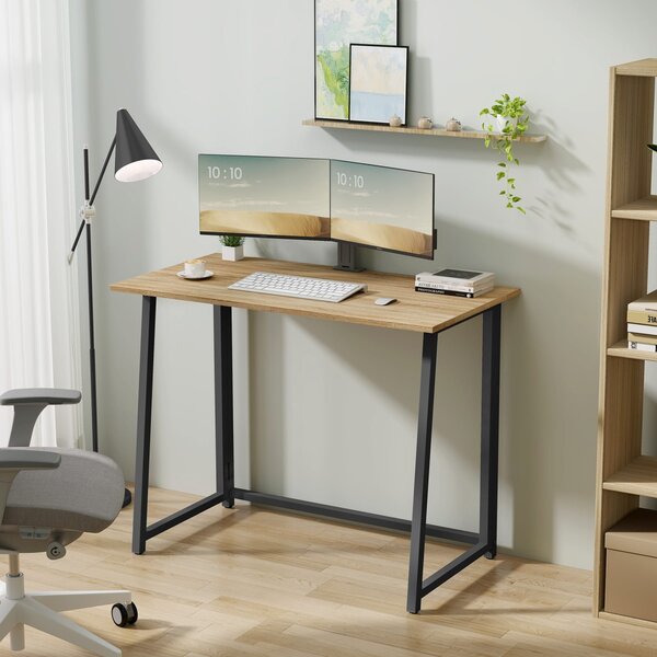 Set pentru birou – birou pliabil ZARIMO 80×40 cm stejar sonoma + scaun de birou AVOLA VELVET maro deschis