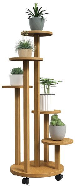 Outsunny Suport pentru plante din bambus rafturi rotunde pentru flori suport pentru ghivece de flori 5 nivele lemn natural | Aosom Romania