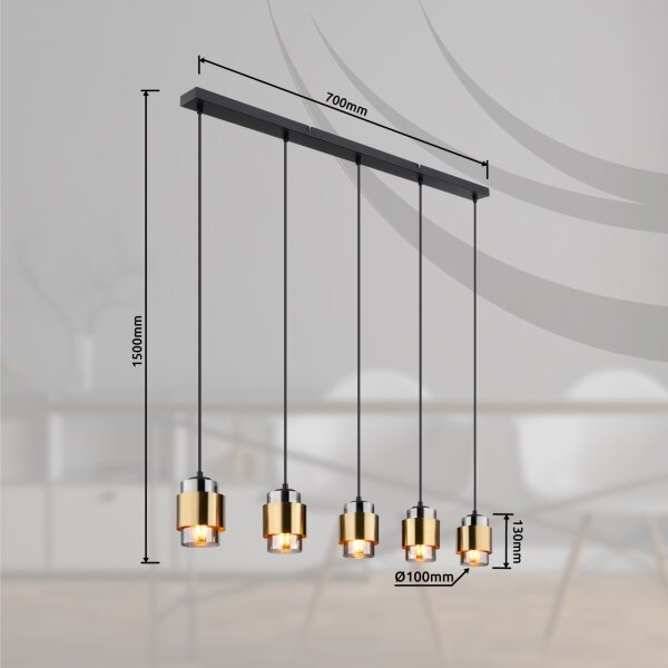 Globo 15560-5H - Lustră suspendată pe cablu MILLEY 5xE27/40W/230V negru/alamă