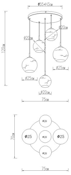 Globo 15999M-5HR - Lustru pe cablu RAGUSA 5xE27/60W/230V diam. 75 cm
