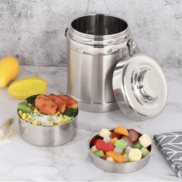 Recipient termoizolant din inox cu 2 boluri interioare detașabile și capac etanș, pentru mâncare sau supe, 1.6 L