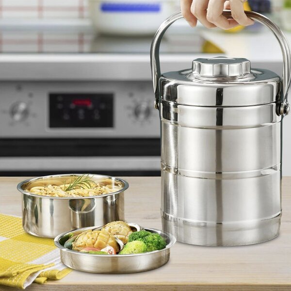 Recipient termoizolant din inox cu 2 boluri interioare detașabile și capac etanș, pentru mâncare sau supe, 1.6 L