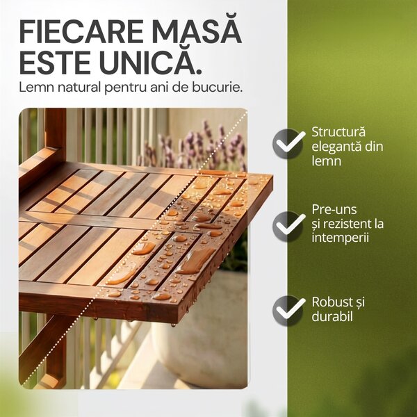 Masă suspendată pentru balcon HANS, 65x45x87cm, maro Casaria