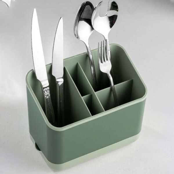 Suport pentru uscare tacamuri si ustensile de bucatarie, Pufo Cuisine, 17 cm, verde