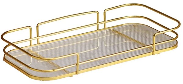Raft metalic Pufo Luxury pentru baie si bucatarie- Suport organizator pentru blat sau perete, 31 x 14 cm, auriu