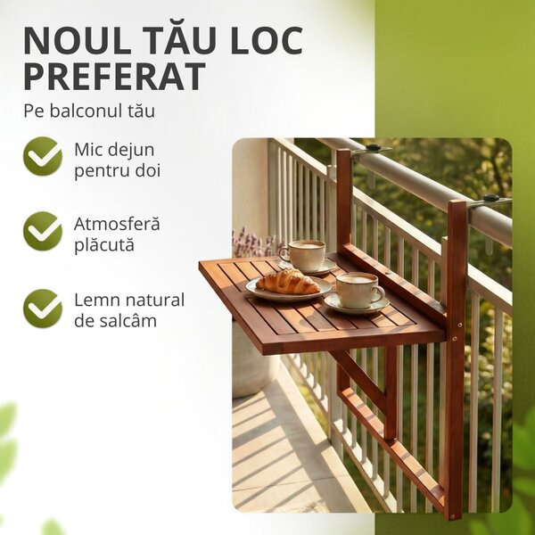 Masă suspendată pentru balcon HANS, 65x45x87cm, maro Casaria
