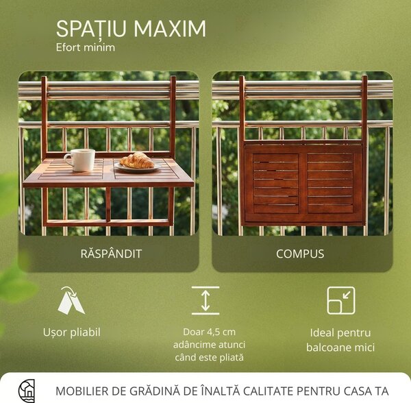 Masă suspendată pentru balcon HANS, 65x45x87cm, maro Casaria