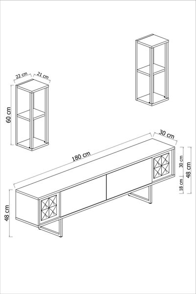 COMODA TV Lux Gold Line Tv Stand Stylish, Alb - Nuc - Gri, 180 x 48 x 30 cm