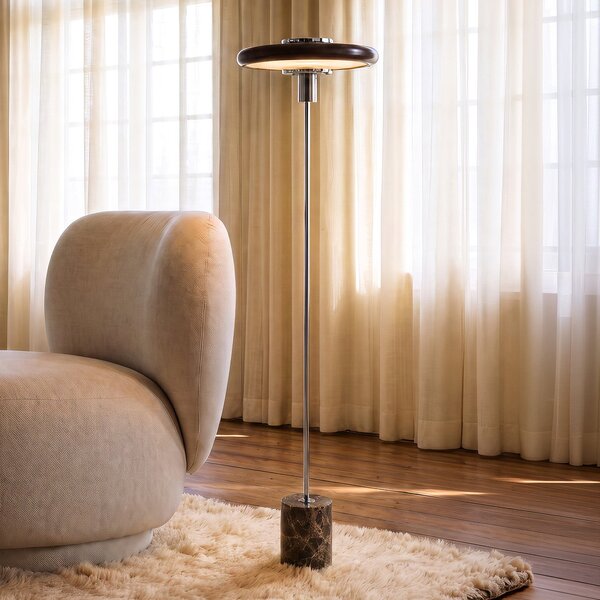 Lindby Lampadar Branford, stil retro, maro, metal/marmură, Maro / Rugină, Camera de zi / sufragerie, Metal, Vintage