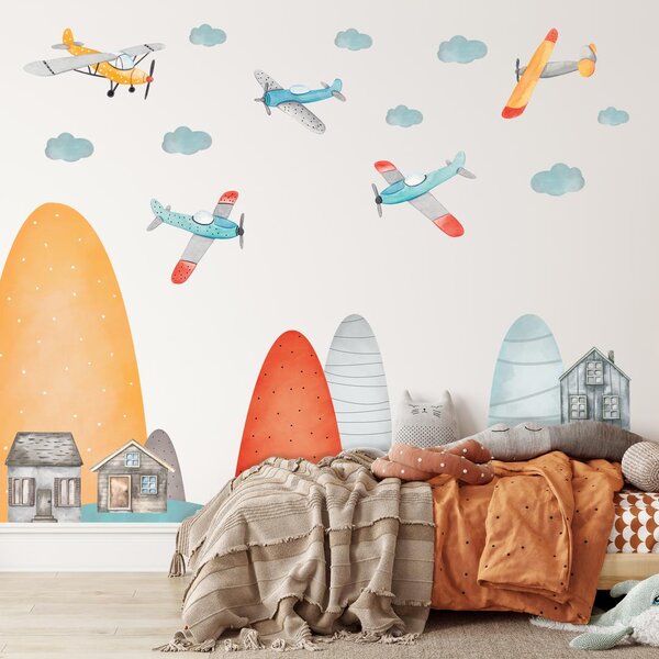 Autocolante de perete - Avioane colorate în zbor